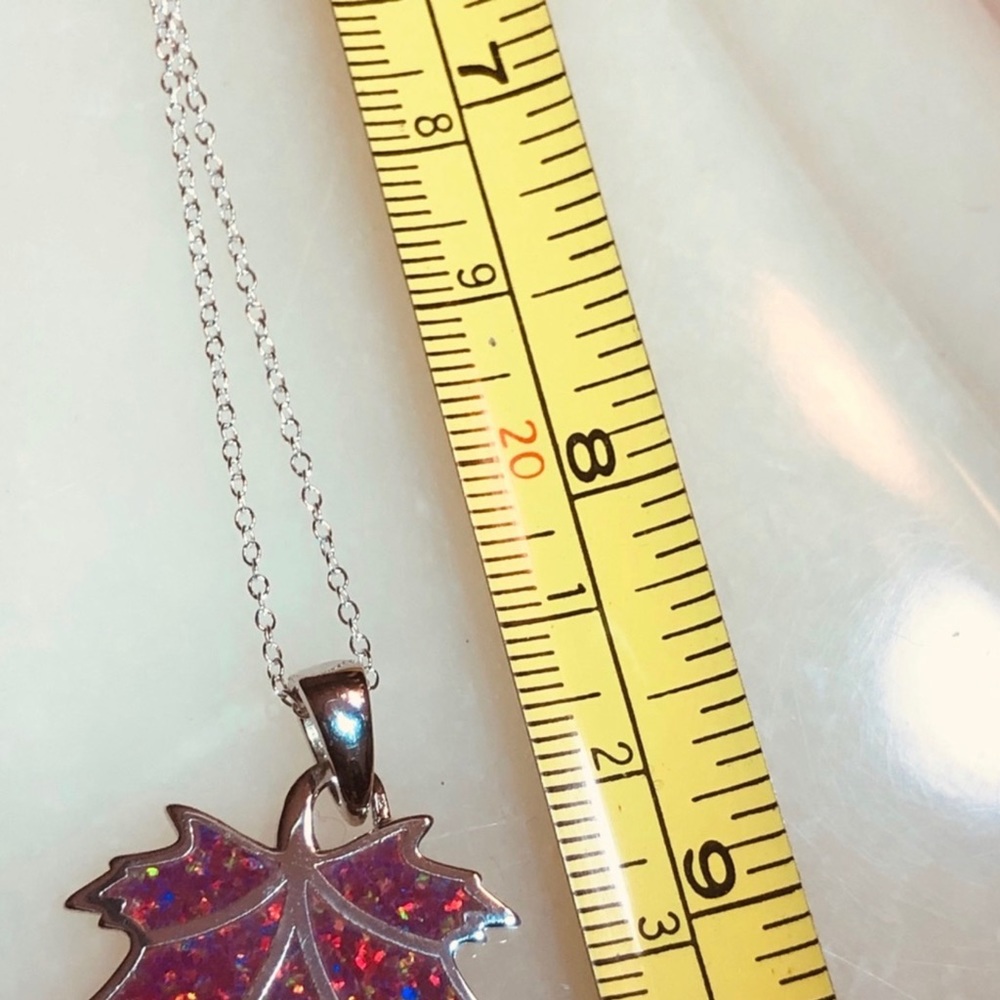 Beautiful Redfireopal Sterlingsilver Leaf Necklace - image 2